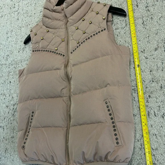 Patrizia Pepe size 40 (sz 6) soft pink Duck Down Vest with Studded BEE/Jewels - Picture 13 of 14